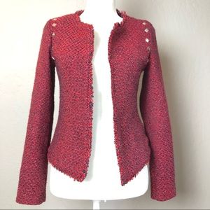 Monteau Red & Navy Studded Tweed Jacket Size S